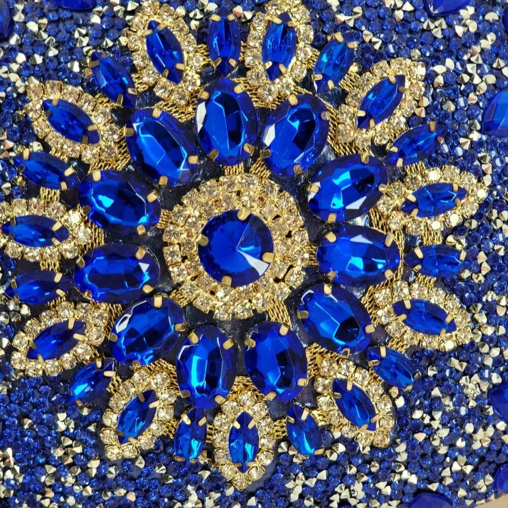 Blue Crystal Embellished Evening Clutch Bag Gold Handle & Chain Strap By RAMLA! - Picture 3 of 11